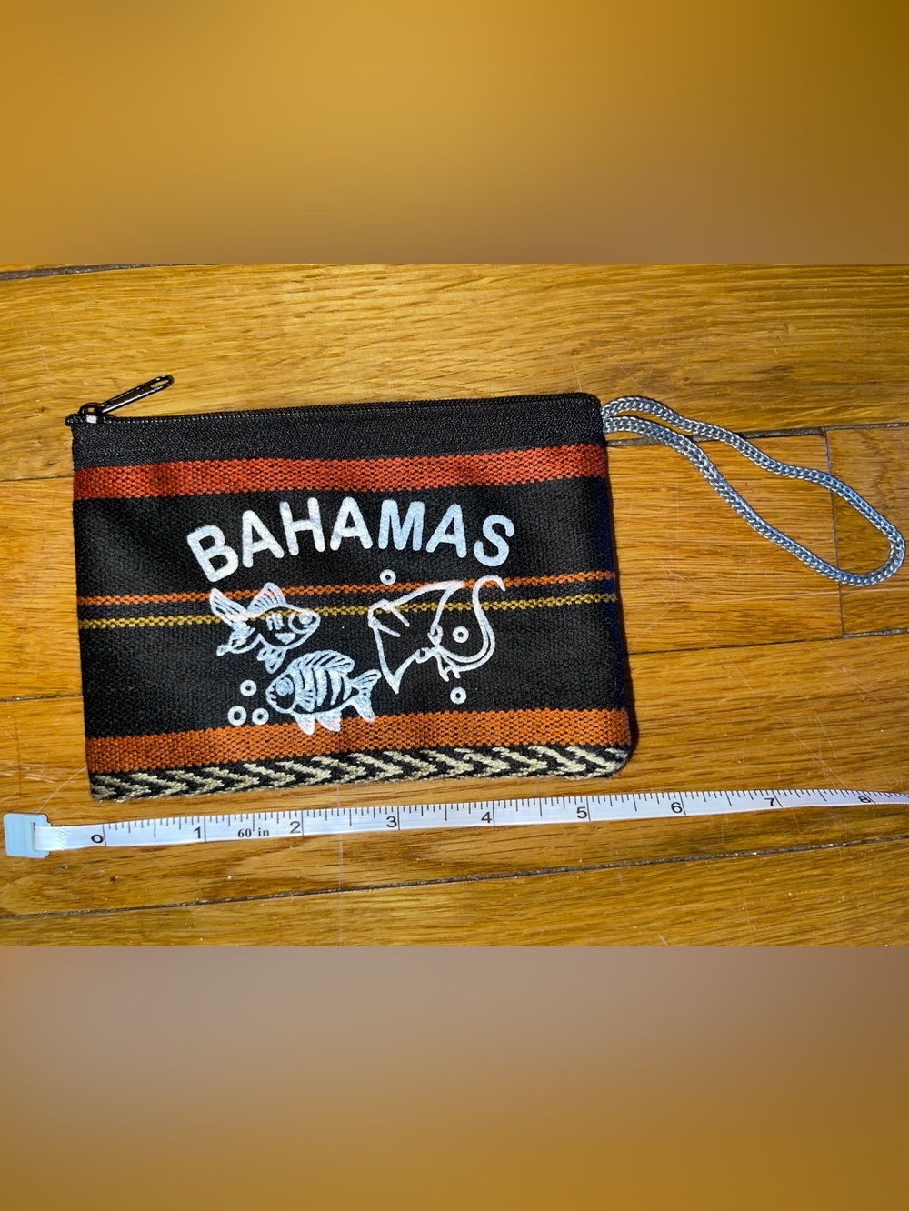 Bahamas Striped Fish Wristlet Pouch in Black and Orange